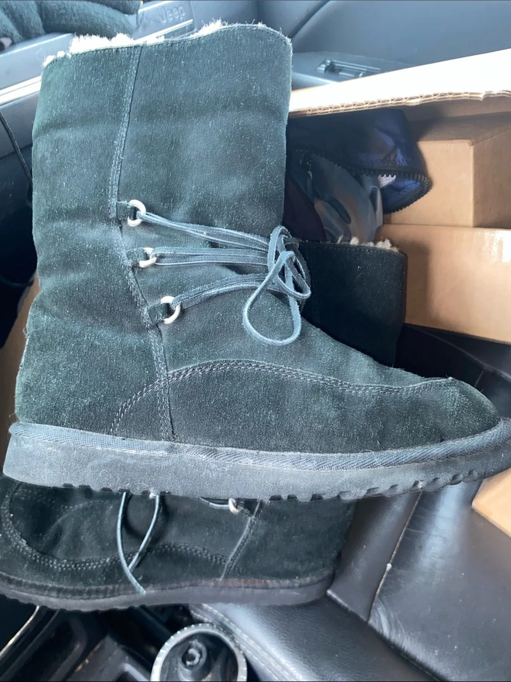 UGG CATALINA BLACK SUEDE LACE SHEEPSKIN SHEARLING LINING SZ 6